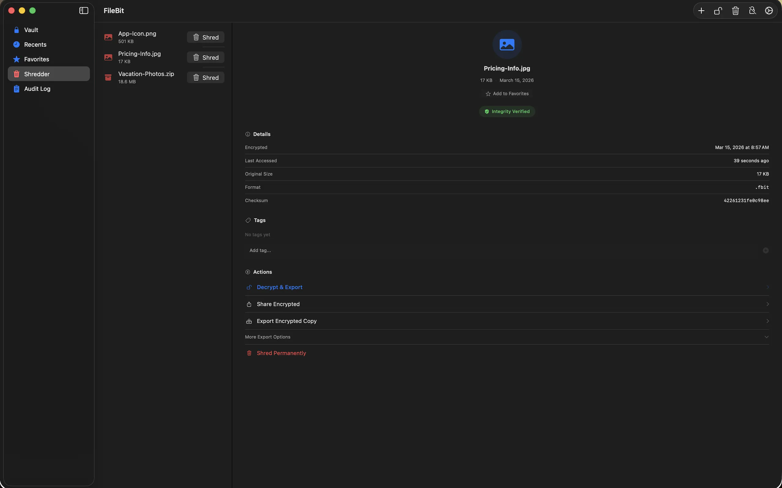FileBit Shredder view